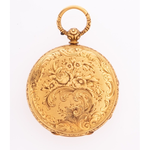 384 - Joseph Hummel, Lynn an 18ct gold open-faced pocket watch the gold dial having a matted centre with t... 