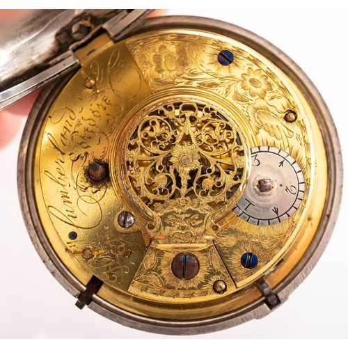 385 - Henry Cumberland, London a silver pair-cased pocket watch the white enamel dial with overlapping sub... 