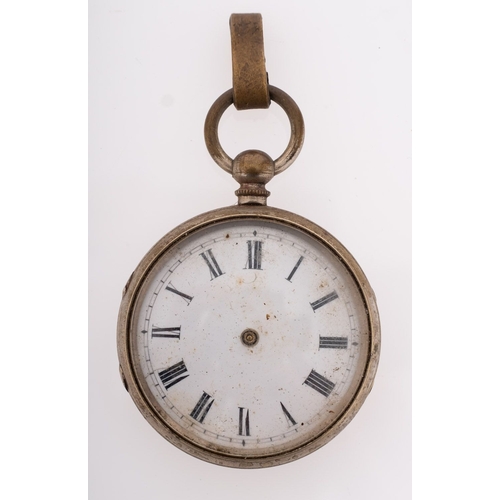 390 - A small Edwardian silver-plated open-faced pedometer (missing hands)  diameter 42mm.