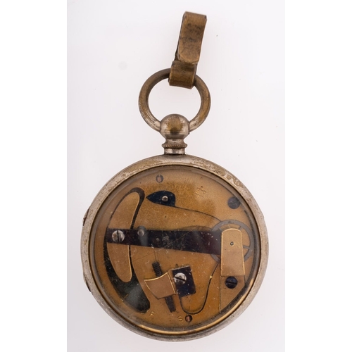 390 - A small Edwardian silver-plated open-faced pedometer (missing hands)  diameter 42mm.