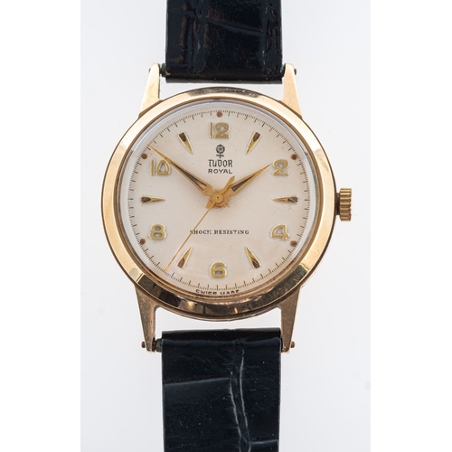 434 - Tudor a 9ct gold gentleman's wristwatch the round cream dial signed Tudor Royal, Shock Resistant wit... 