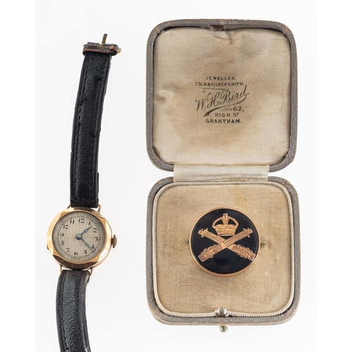 443 - A 9ct gold 1930s wristwatch the movement stamped Swiss Made, with the pin-stripe silvered dial havin... 