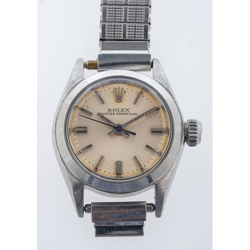 444 - Rolex Oyster a lady's stainless-steel wristwatch the dial with raised baton numerals and signed Role... 