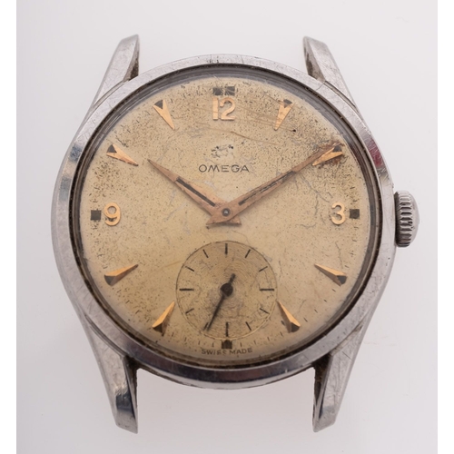 450 - Omega, a stainless-steel gentleman's wristwatch the dial signed Omega with raised baton numerals, Ba... 