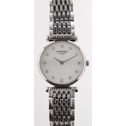 468 - Longines La Grand Classique lady's stainless-steel wristwatch the round mother-of-pearl dial set wit... 