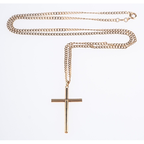 500 - A plain cross designed pendant,  unmarked & untested, measuring 3.40cm x 1.70cm (inc.bale), on a 9ct... 