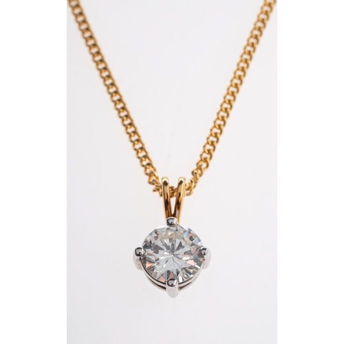 580 - A diamond pendant and chain, a brilliant-cut diamond in an 18ct yellow and white gold four claw sett... 