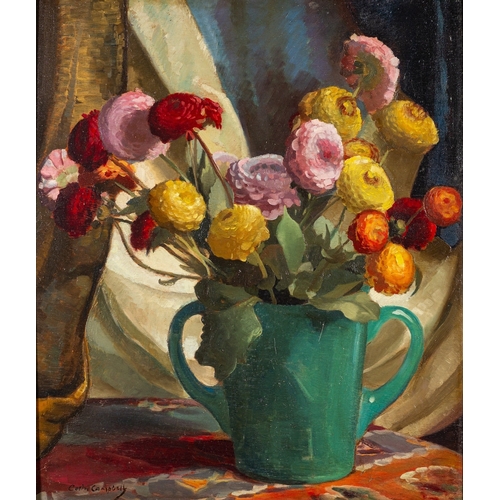 100 - Colin Cairness Clinton Campbell (British,1894-1970) - Still life of Dahlias in a green double handle... 