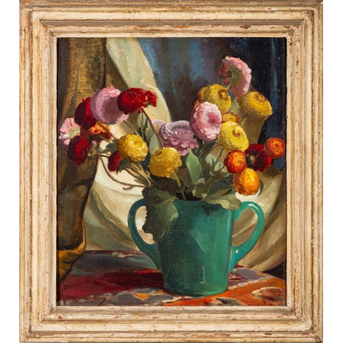 100 - Colin Cairness Clinton Campbell (British,1894-1970) - Still life of Dahlias in a green double handle... 