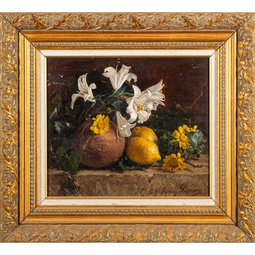 114 - Sydney Potter (British, active 1883-1890) - Still life of Lilies and Lemons - Oil on canvas - 29 x 3... 