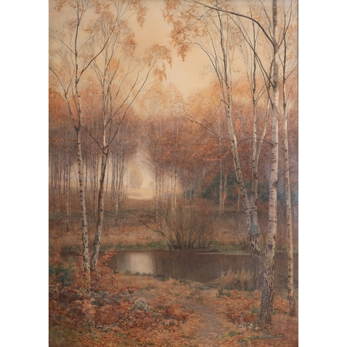 119 - James Thomas Watts (British, 1853-1930) - Woodland lake - Watercolour - 102.5 x 74cm - Signed lower ... 