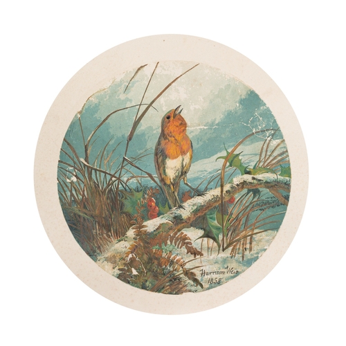 121 - Four various pictures, one by Harrison Weir (British, 1824-1906) - Robin singing in the snow - Water... 