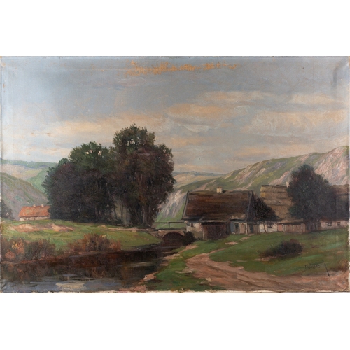 123 - Eight various landscapes, one by F. Waldhofer (British, 19th/ 20th Century) - Farmstead and landscap... 