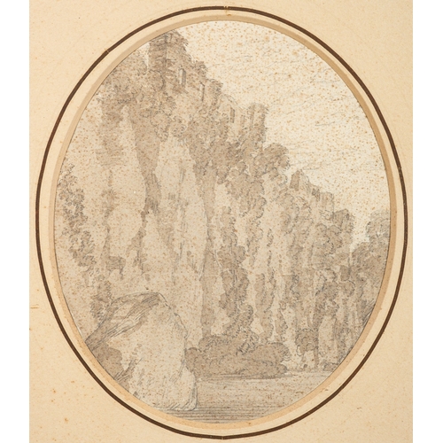 128 - Attributed to Alexander Cozens (British,1717-1786) - Cliff top castle ruin - Pencil and sepia wash -... 