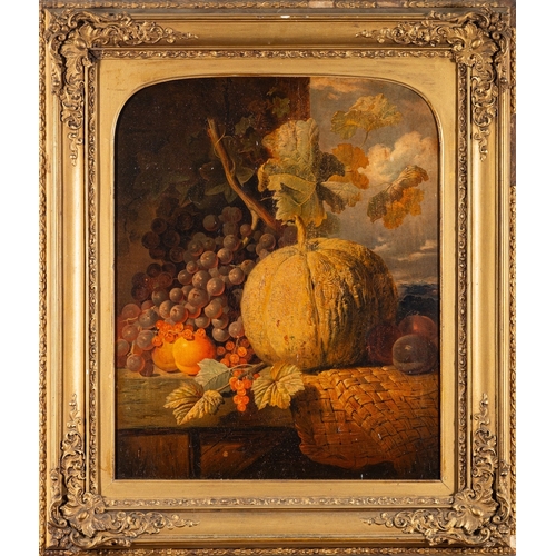 129 - After Edward Laddell (British, 1821-1886) Still life with a pumpkin and grape vines - Oleograph laid... 