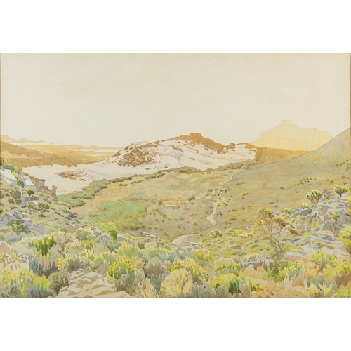 143 - British School, early 20th Century - five landscapes- View of a valley surrounded by mountains - Wat... 