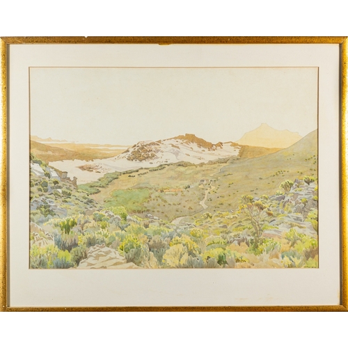 143 - British School, early 20th Century - five landscapes- View of a valley surrounded by mountains - Wat... 