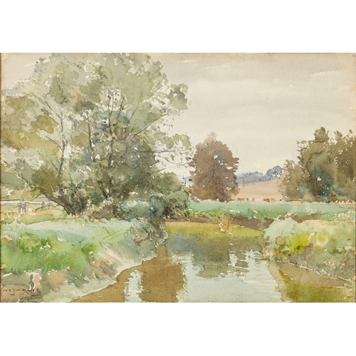 146 - Six landscapes, one by A. Macfallen (British, early 20th Century) - A village churchyard - Watercolo... 