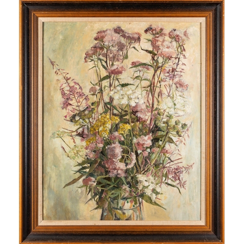 157 - Five flower studies, one by G. Bordewich (20th Century) - Summer bouquet - Oil on board - 60 x 48.5c... 