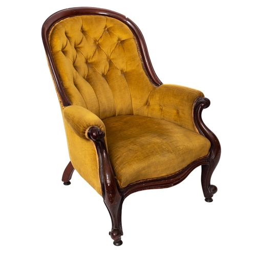 176 - A Gentleman's Victorian mahogany armchair, circa 1860, with upholstered button down back, padded arm... 