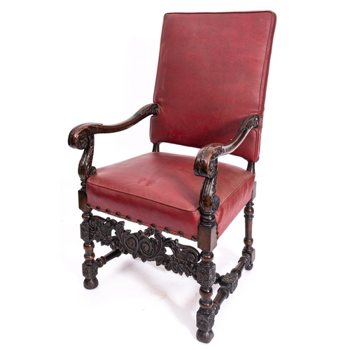 179 - A Victorian stained beech armchair, third quarter 19th Century in the 17th century style, with uphol... 