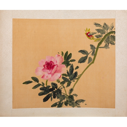 18 - Chinese School, 19th Century - Twelve watercolours on silk of flowers, some with birds and butterfli... 