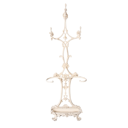 180 - A Victorian later painted cast iron hall stand, last quarter 19th Century, the scrolling branches de... 