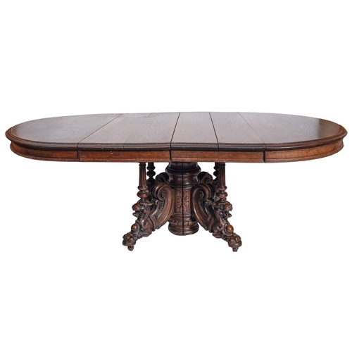 192 - A Victorian oak D-end extending dining table, circa 1880, the top with a molded edge, the base with ... 