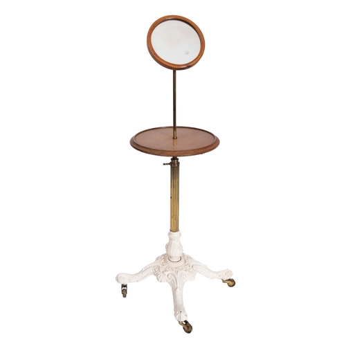 205 - A late Victorian shaving stand with circular adjustable mirror, and circular platform on a brass ree... 