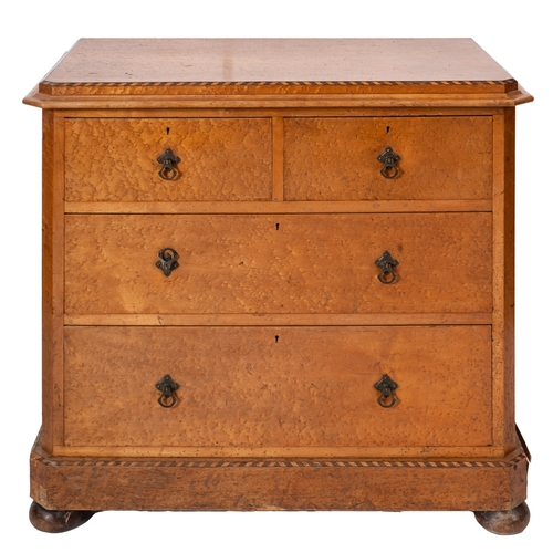 210 - A Victorian birds eye maple and inlaid rectangular chest, late 19th century in the Aesthetic movemen... 