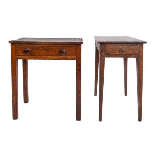 222 - An oak rectangular side table with drawer to the side on square tapered legs, the top 62cm x 43cm, a... 