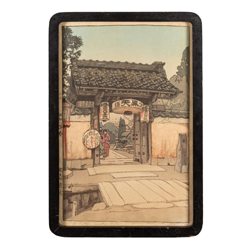 23 - Hiroshi Yoshida (Japanese, 1876 -1950) - A Little Temple Gate - Woodblock print - 39 x 25.5cm - Sign... 