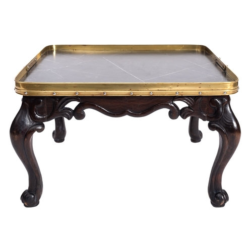 243 - An Anglo Indian carved and stained hardwood tray top occasional table, circa 1900, the later black s... 