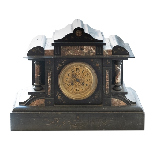 270 - A Victorian black marble serpentine striking mantel clock, circa 1880. The eight-day gong-strike mov... 