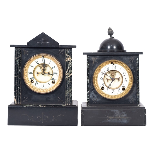 273 - A late Victorian black marble and variegated mantel clock with cupola surmount, the circular dial wi... 