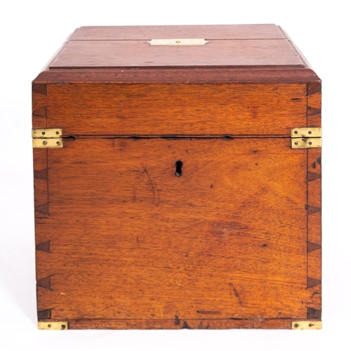 299 - A mahogany box, the hinged top with inset brass plaque inscribed 'Gail's Self-Acting Medical Electri... 