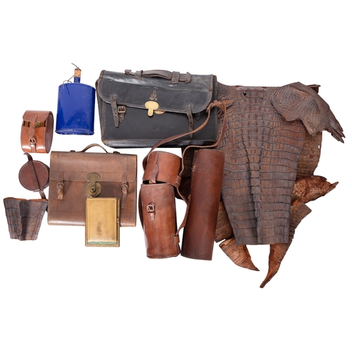 322 - A collection of assorted leather items, late 19th and early 20th century; including two briefcases, ... 