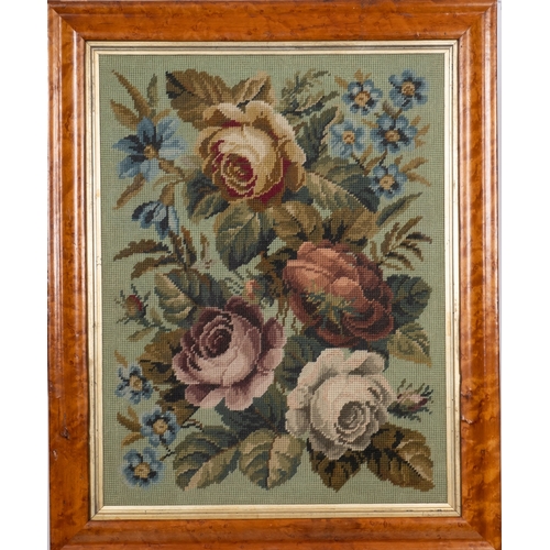 323 - A Victorian gros point needlework picture, depicting a bouquet of floral foliage, 45cm x 53cm in a b... 