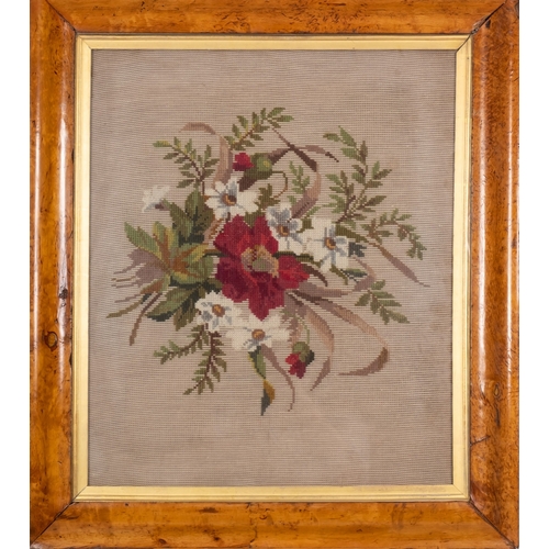 323 - A Victorian gros point needlework picture, depicting a bouquet of floral foliage, 45cm x 53cm in a b... 