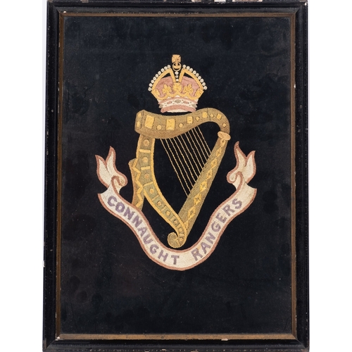 325 - An early 20th century needlework Regimental crest 'The Queen's', 28cm x 34cm, together with another ... 