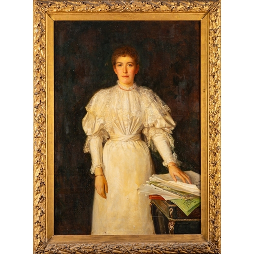 33 - Charles Vigor (British, c.1860-1930) - Standing portrait of a lady in a white dress  Oil on canvas -... 