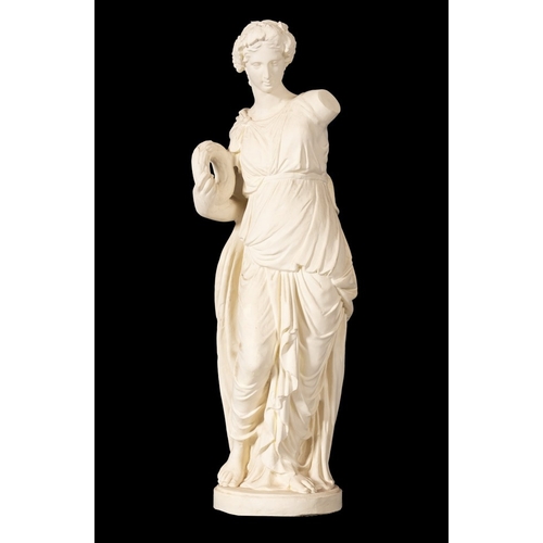 338 - A plaster model of a maiden in Classical style, late 19th/early 20th Century; the standing figure ho... 