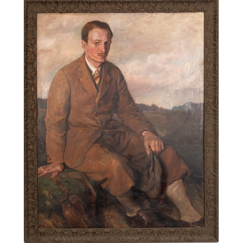 34 - C. Collins (British, early 20th Century) - Country gentleman seated in landscape - Oil on board - 13... 