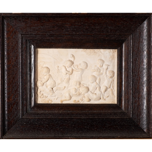 343 - A set of five plaster reliefs of cavorting amorini, late 19th Century, framed and glazed. Subject si... 