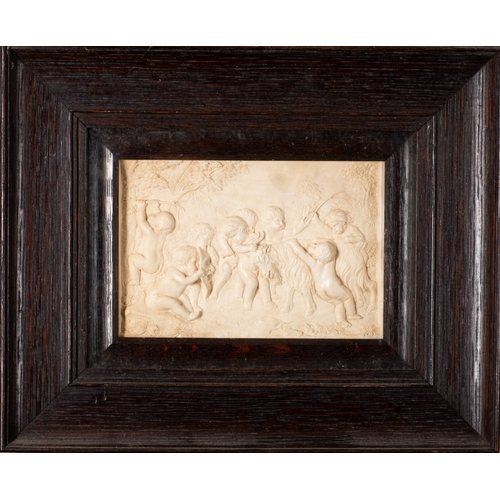 343 - A set of five plaster reliefs of cavorting amorini, late 19th Century, framed and glazed. Subject si... 