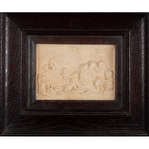 343 - A set of five plaster reliefs of cavorting amorini, late 19th Century, framed and glazed. Subject si... 