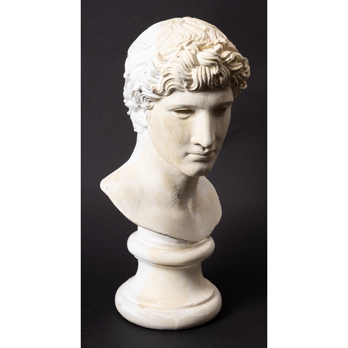 344 - A plaster bust of an athlete, modelled after the Antique, possibly by Brucciani, 19th century; 44cm ... 