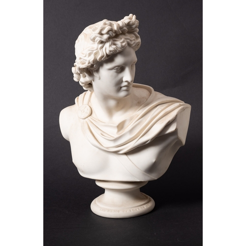 345 - A Parian ware classical bust of Apollo, on circular socle, inscribed 'C DELPECH', 'published Februar... 