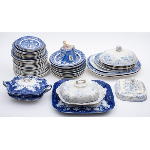 431 - A quantity of various blue and white tablewares including oval meat dishes, tureens etc.