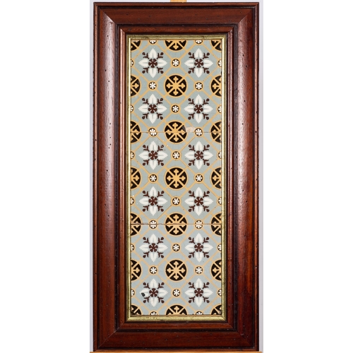 432 - An Edwardian mahogany and brass tray, inset green glazed Art Nouveau patterned tiles together with t... 